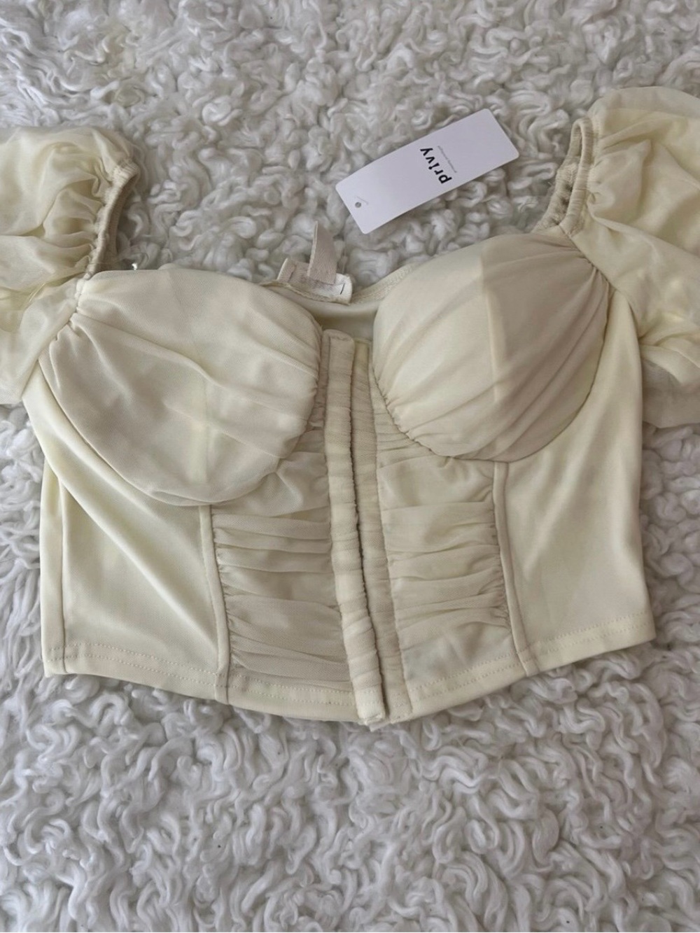 Privy Cream Ruched Bustier Crop Top